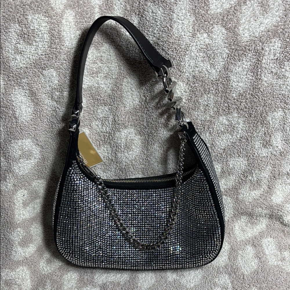 MICHAEL KORS SMALL POUCHETTE PIPER BLACK LEATHER SHOULDER BAG